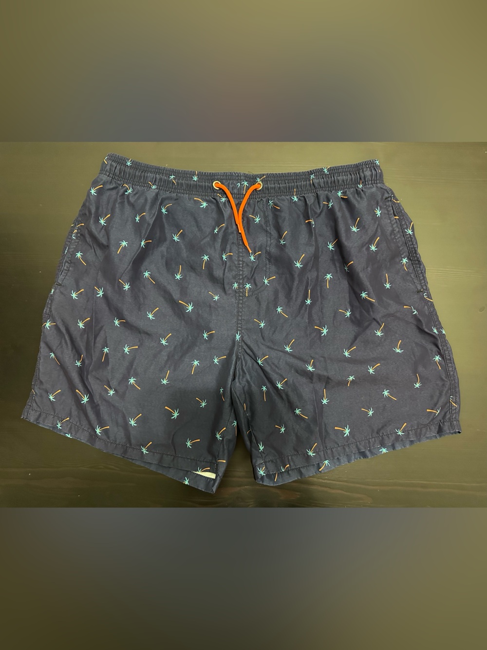 Silkworld Men's Palm Tree Print Swim Trunks Navy Blue XXXL